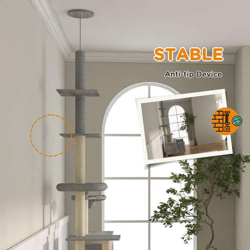 Cat Tree with Litter Box Enclosure, 2 in 1 Floor to Ceiling Cat Tower Litter Box Furniture with Condo, Bed, Hammock, Scratching Posts, and Platforms for Indoor Use, Gray - DTYStore