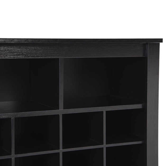 Sleek Design 24 Shoe Cubby Console, Modern Shoe Cabinet with Curved Base, Versatile Sideboard with High-quality for Hallway, Bedroom, Living Room, Black