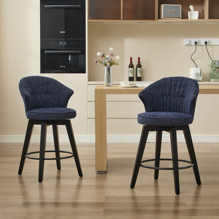 008-Wing Back Swivel Bar Stools Set of 2 - 25' Counter Height Adjustable Stools with Solid Wood Legs & Chenille Upholstery, Leveling Feet for Kitchen Island, Home Pub or Dining Room, Blue - DTYStore