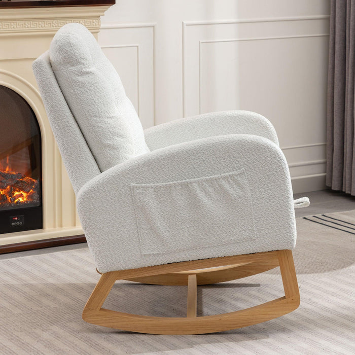 Accent Rocking Chair with Footrest High Back Rubber Wood Rocking Legs Bedroom Living Space 26.77D X 38.36W X 39.76H Inch - DTYStore