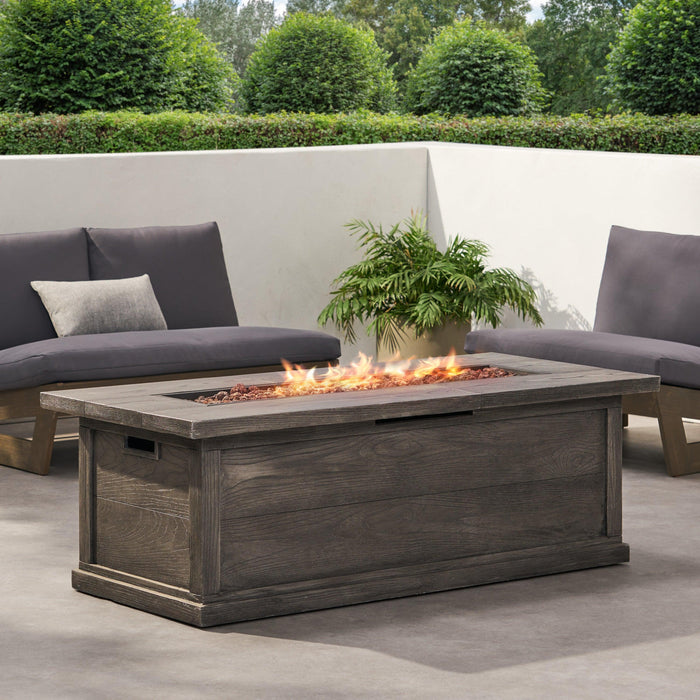 56" Outdoor 50,000 BTU Rectangular MgO Concrete Propane Fire Pit, Grey Wood Pattern (Tank Cover not Included)