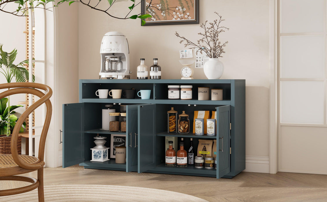 4-door Classic Sideboard with Open Storage and Adjustable Shelves for Kitchens, Living Rooms