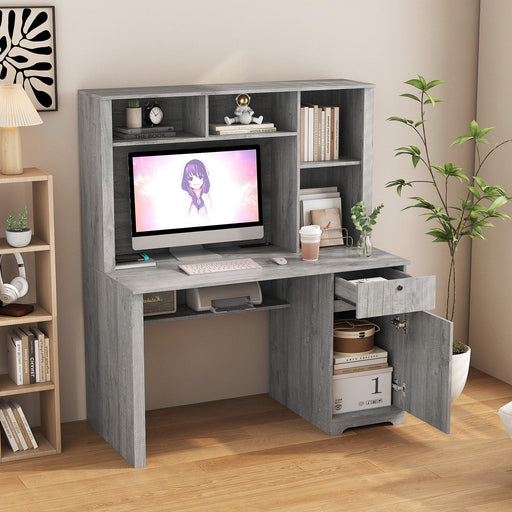 Computer Desk with Hutch & Bookshelf,Wood Executive Desk Teens Student Desk Writing Laptop Home Office Desk with Drawers,3 AC Outlets and 2 USB Charging Ports,Study Laptop Table for Home - DTYStore