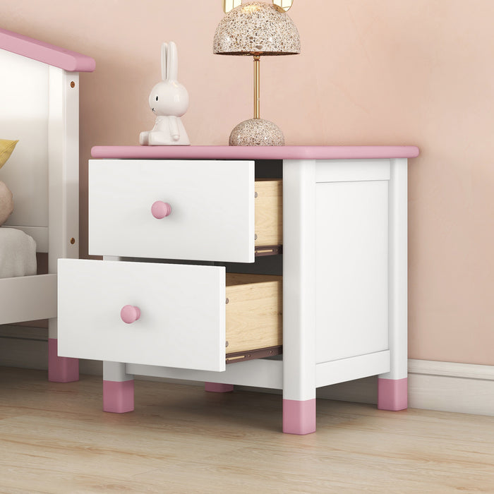 Wooden Nightstand with Two Drawers for Kids,End Table for Bedroom,White+Pink(Old SKU: WF297965AAH) - DTYStore