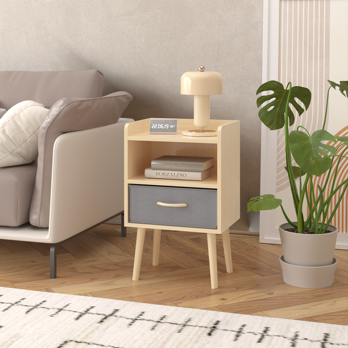 2PC Nightstand With Collapsible Fabric Drawer, 2-Tier Storage End Table, Wood Side Table with Storage Cabinet for Bedroom, Living Room - Oak - DTYStore