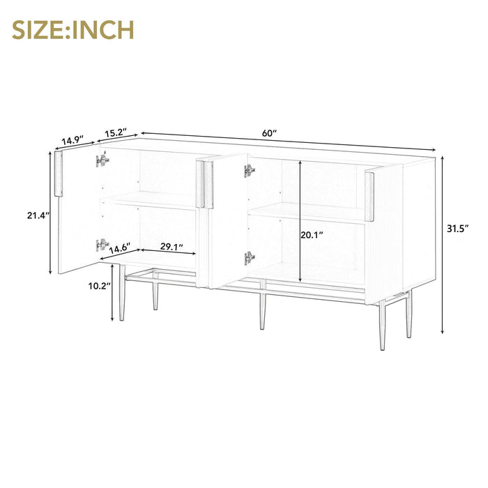 Modern Elegant 4-door Sideboard Gold Metal Handle Buffet Cabinet for Dining Room, Living Room, Bedroom, Hallway