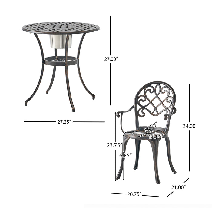 CAMDEN 3PC CAST BISTRO SET W ICE BUCKET - DTYStore
