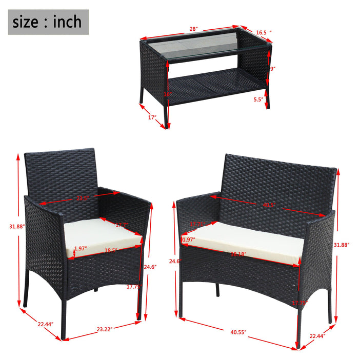 4 PC Rattan Patio Furniture Set Outdoor Patio Cushioned Seat Wicker Sofa (Beige Cushion) - DTYStore