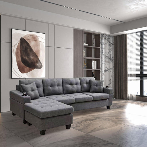 Sectional sofa left with footrest, convertible corner sofa with armrest storage, sectional sofa for living room and apartment, chaise longue left (grey) - DTYStore