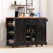 53'' Farmhouse Kitchen Island with Two Tempered Glass Cabinet Doors, Power Outlet, Rolling Kitchen Cart on Wheels with Drop Leaf, 5 Open Side Racks, 3 Drawers, for Kitchen, Dining Room, Black - DTYStore