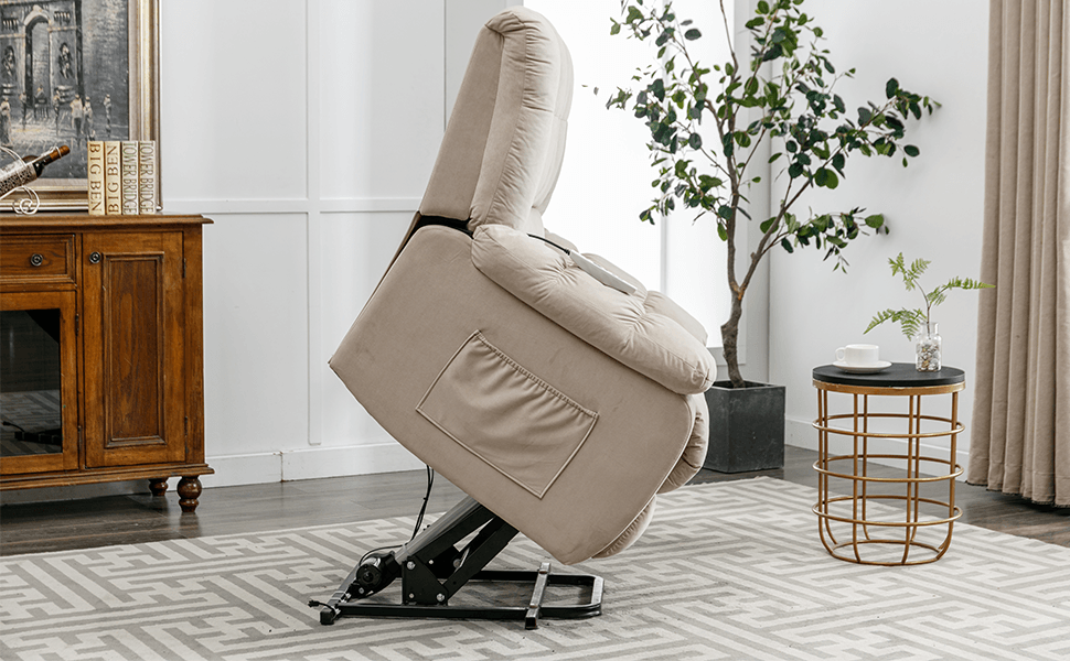 Massage Recliner Chair Electric Power Lift Recliner Chairs with Heat, Vibration, Side Pocket for Living Room Bedroom, Beige