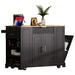 Fluted Kitchen Island with Trash Can Storage Cabinet, Power Outlet, Internal Storage Rack, Rolling Kitchen Islands on 5 Wheels with 3 Drawer, 3 Open Side Racks for 10 Gallon Garbage Bin, Black - DTYStore