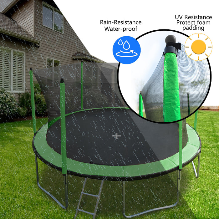15FT Trampoline with Basketball Hoop Inflator and Ladder(Inner Safety Enclosure) Green - DTYStore
