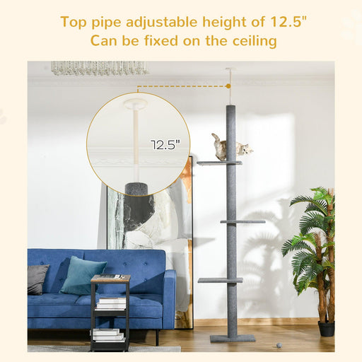 Floor-to-Ceiling Cat Tree Cat Climbing Tower with Sisal-Covered Scratching Posts Natural Cat Tree Activity Center for kittens Cat tower furniture, Grey - DTYStore