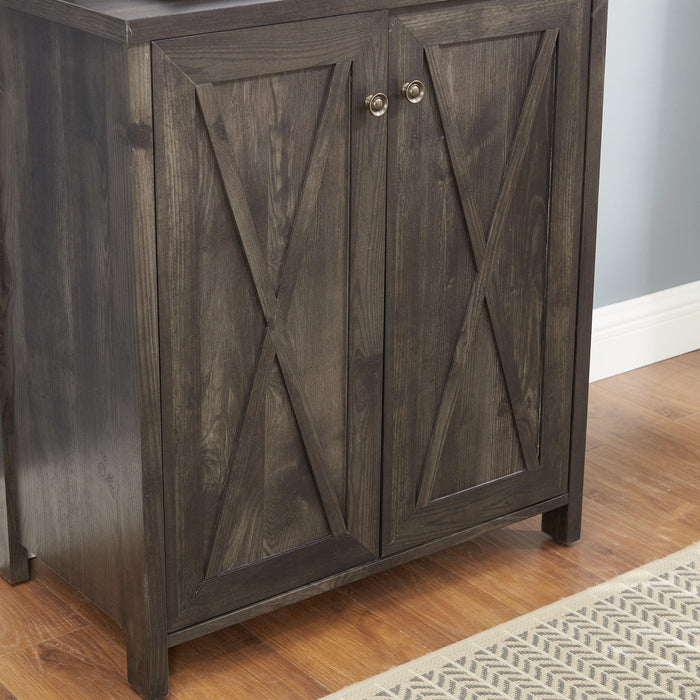 Coffee Bar Cabinet Kitchen Cabinet with Microwave Stand Metal Frame Side Home Source Bar Cabinet Cabinet and Hollow out Barn Design Wood Cabinet L26.77''*W15.75''*H67.32'' Charcoal Gray