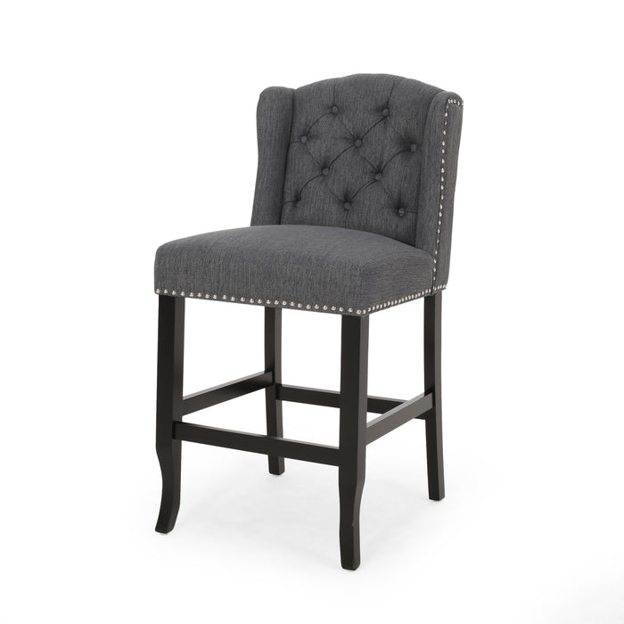 Vienna Contemporary Fabric Tufted Wingback 27 Inch Counter Stools, Set of 2, Charcoal and Dark Brown - DTYStore