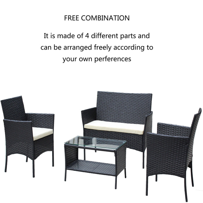 4 PC Rattan Patio Furniture Set Outdoor Patio Cushioned Seat Wicker Sofa (Beige Cushion) - DTYStore