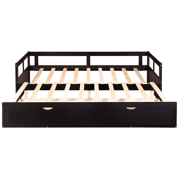 Wooden Daybed with Trundle Bed and Two Storage Drawers , Extendable Bed Daybed,Sofa Bed for Bedroom Living Room,Espresso - DTYStore