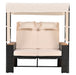 2-Piece Outdoor Rattan Daybed, Outdoor Bed with 5 Positions, Outdoor Loveseat Patio Sofa with Bench Lounge Roof Set and Cushions for Poolside, Backyard and Garden (Brown Wicker + Beige Fabric) - DTYStore