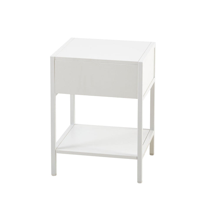 15.74" Rattan End table with drawer, Modern nightstand, metal legs,side table for living room, bedroom,white(1 pc) - DTYStore