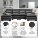 Modern U-shaped Sectional Sofa with Waist Pillows, Sleeper Couch with Chaise Lounge,6-seat Upholstered Symmetrical Sofa