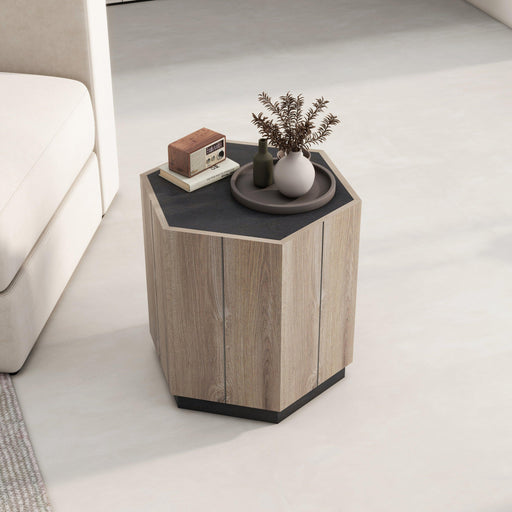 Rural Style Garden Retro with Drawer Living Room Corner Table Bedroom Bedside Table , Textured Black + Warm Oak - DTYStore