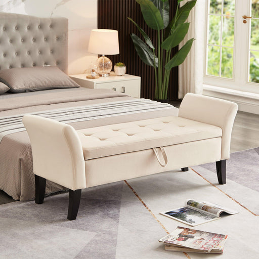 51.5" Bed Bench with Storage Beige Velvet - DTYStore