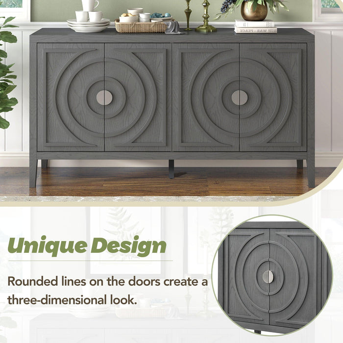 Retro Sideboard Door with Circular Groove Design and Round Metal Door Handle for Entrance, Dining Room, Living Room - DTYStore