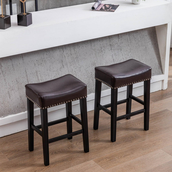 A&A Furniture,Counter Height 26" Bar Stools for Kitchen Counter Backless Faux Leather Stools Farmhouse Island Chairs (26 Inch, Brown, Set of 2)