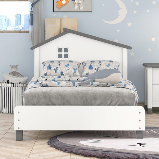Twin Size Wood Platform Bed with House-shaped Headboard - DTYStore