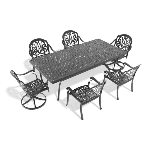 9-Piece All-Weather Cast Aluminum Dining Set, Include 2 Swivel Chairs,6 Dining Chairs and Rectangular Table With Black Frame - DTYStore