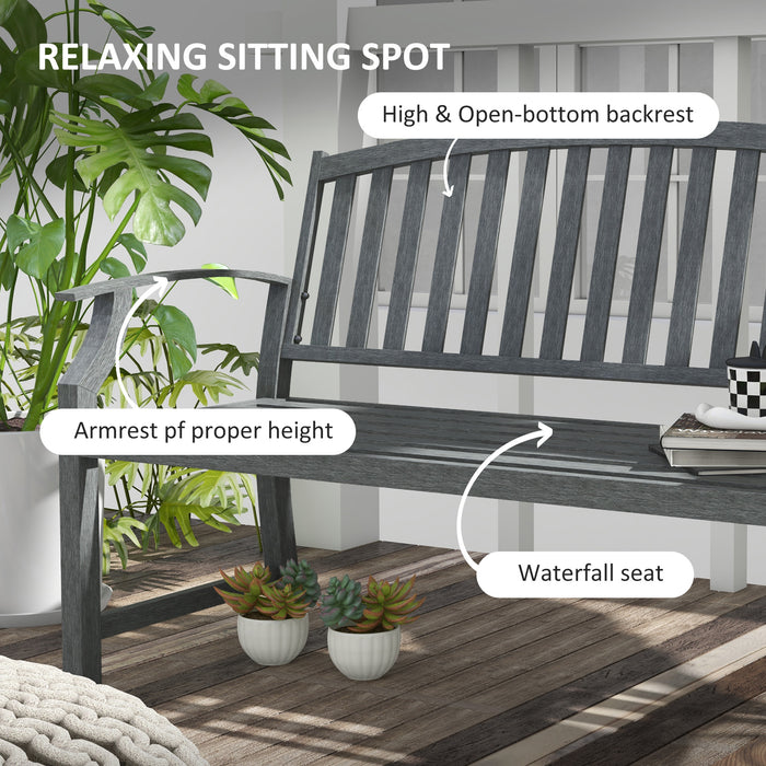 Outsunny 46' Outdoor Garden Bench, Metal Bench, Wood Look Slatted Frame Furniture for Patio, Park, Porch, Lawn, Yard, Deck, Gray - DTYStore