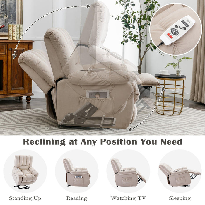 Massage Recliner Chair Electric Power Lift Recliner Chairs with Heat, Vibration, Side Pocket for Living Room Bedroom, Beige