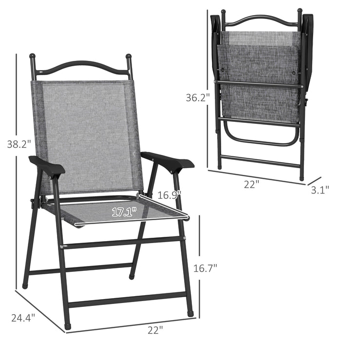 Outsunny Folding Patio Chairs, Set of 4 Sports Chairs for Adults, Camping Chairs with Armrests, Breathable Mesh Fabric Seat for Lawn, Gray - DTYStore
