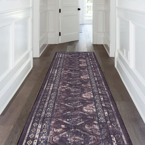 DTY Signature 2'6''x10' Runner, Washable Rug, Low-Pile, Non-Slip, Non-Shedding, Foldable, Kid&Pet Friendly - Area Rugs for living room, bedroom, kitchen, dining room rug (Burgundy/Black, 2'6''x10') - DTYStore