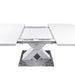 Modern Square Dining Table, Stretchable, White Table Top+MDF X-Shape Table Leg with Metal Base