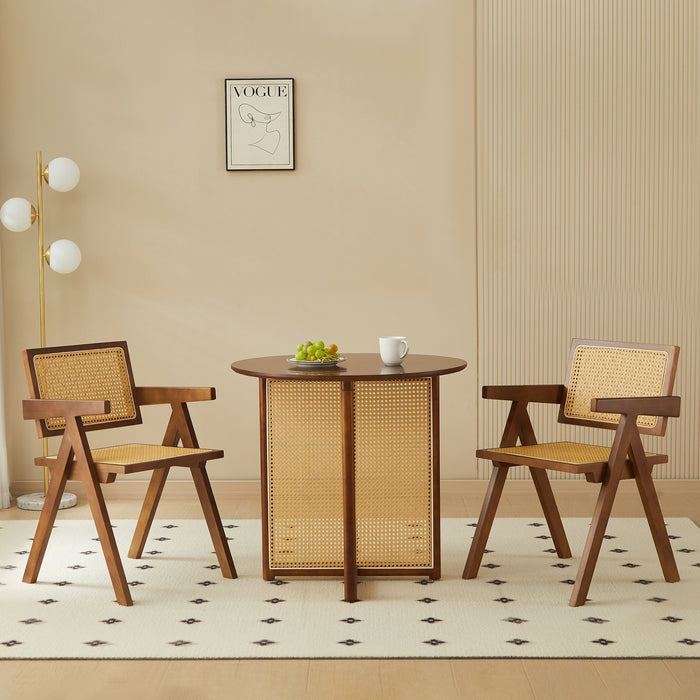2 dining chairs, walnut color, using rubber wood rattan weaving process, armrest solid wood dining chair, living room chair, simple and natural - DTYStore