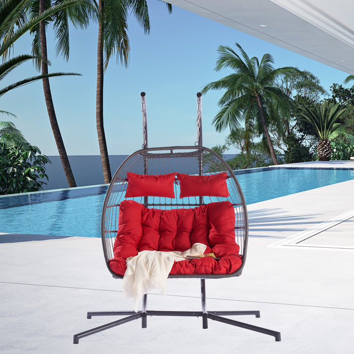 2 Person Outdoor Rattan Hanging Chair Patio Wicker Egg Chair - DTYStore