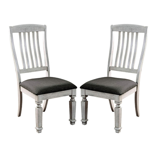 Set of 2 Padded Fabric Seat Side Chairs in Antique White and Gray - DTYStore