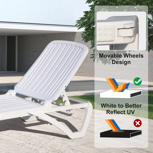 Outdoor Chaise Lounge, Pool Lounge Chair Plastic Adjustable Recliner in-Pool Lounger Tanning Lounge Chair with Table for in-Pool, Beach, Poolside, Lawn, White - DTYStore