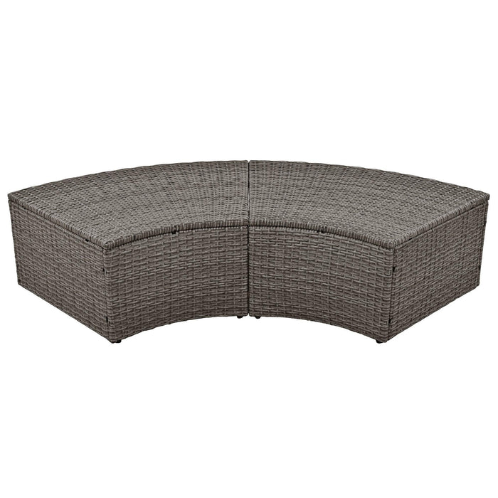 Patio 5-Piece Round Rattan Sectional Sofa Set All-Weather PE Wicker Sunbed Daybed with Liftable Table and Washable Cushions for Outdoor Poolside