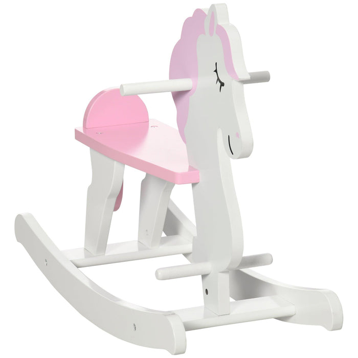 Little Wooden Rocking Horse Toy for Kids' Imaginative Play, Children's Small Baby Rocking Horse Ride-on Toy for Toddlers 1-3, Pink and White