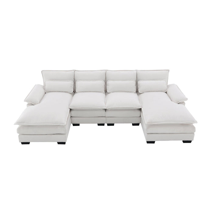 Modern U-shaped Sectional Sofa with Waist Pillows, Sleeper Couch with Chaise Lounge,6-seat Upholstered Symmetrical Sofa