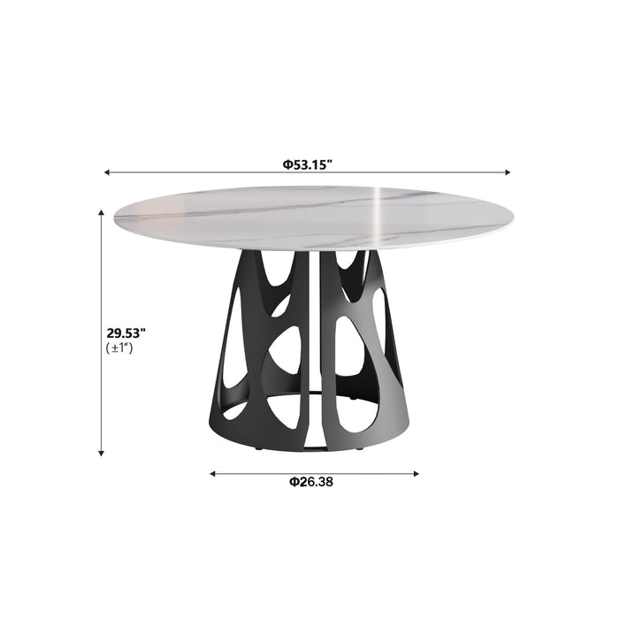 53" Round Marble Dining Table with Black Iron Metal Base, Artificial Marble for 6 People, Dining Room/Living Room Kitchen Dining Table,White (Dining Table Only) - DTYStore
