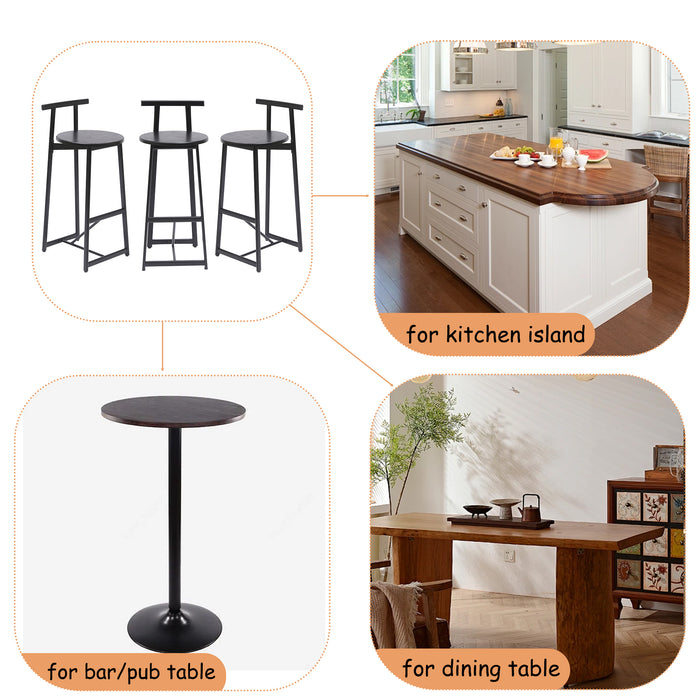 27''H Barstool Set of 3 Wooden Round Bar Stools with Footrest Modern Kitchen Chairs for Counter (Black & Black) - DTYStore