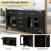 6-drawer and 2-Cabinet Retro Sideboard with Extra Large Storage Space and Gold Handles