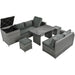 Outdoor 6-Piece All Weather PE Rattan Sofa Set, Garden Patio Wicker Sectional Furniture Set with Adjustable Seat, Storage Box, Removable Covers and Tempered Glass Top Table,Grey - DTYStore