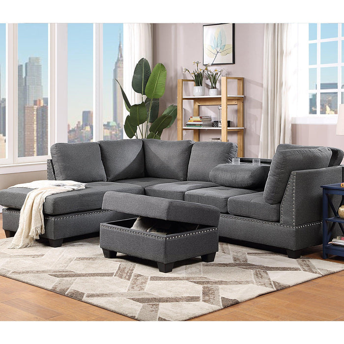 104.5" Reversible Sectional Sofa Space Saving with Storage Ottoman Rivet Ornament L-shape Couch for Small or Large Space Dorm Apartment