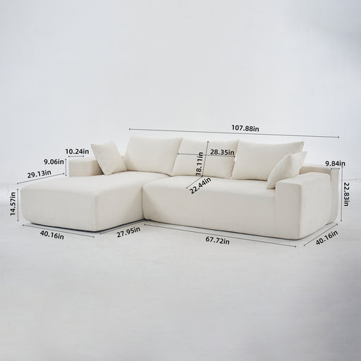 108*68 inch extra-deep modular sofa, cloud sofa, 4-person sofa, sitting and sleeping, living room Chenille modular sofa, no need to assemble, white - DTYStore