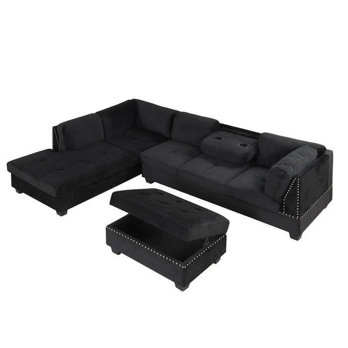 104.5" Reversible Sectional Sofa Space Saving with Storage Ottoman Rivet Ornament L-shape Couch for Small or Large Space Dorm Apartment